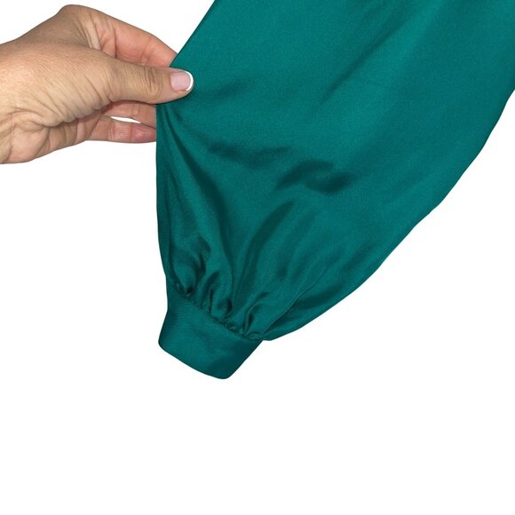 Frank Young Vintage Womens Blouse Size 10 Green Twill Collared Pure Silk - Picture 4 of 10